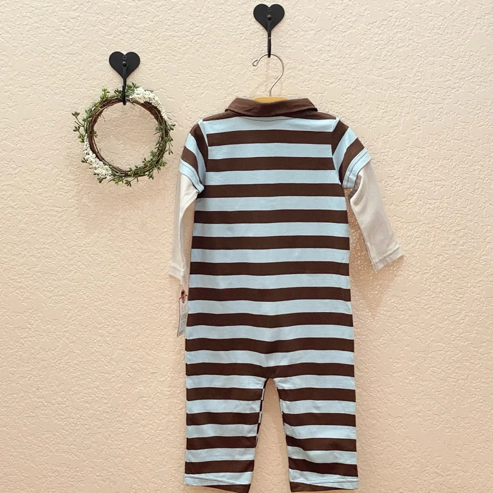 Just One You Coverall with Brown and Blue Stripes - Size 18m NWT